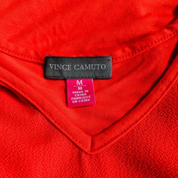 VINCE CAMUTO Tank VNeck Textured Crepe V Front & Knit Back Bright Red NWOT M - Picture 5 of 8